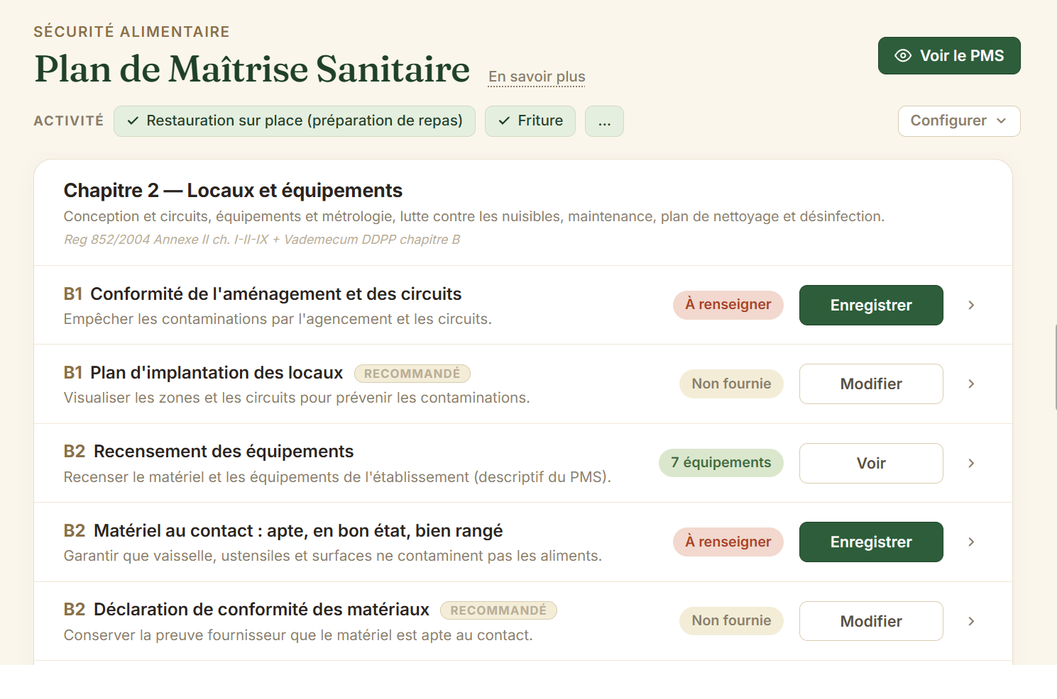 Aperçu du Plan de Maîtrise Sanitaire compilé par Normy (extrait)